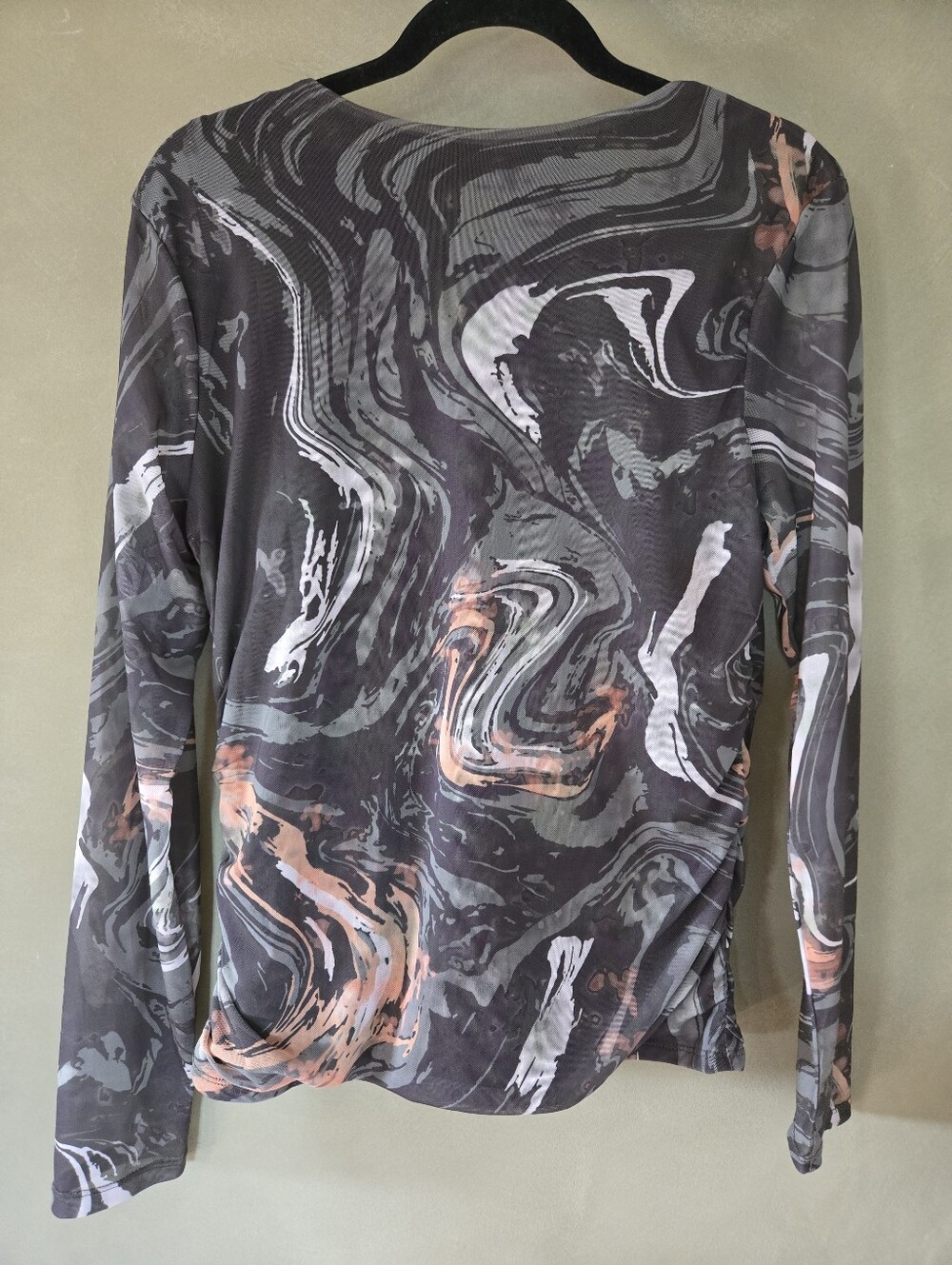Bailey 44 (220$) | Abstract Marble Mesh Bodycon Top w/ Sheer Sleeves, Size L - Picture 3 of 8